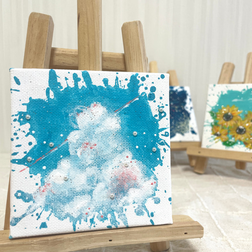 夏のアクリルアート 夏 summer 雲 空 風景画 原画 水色 アート アート
