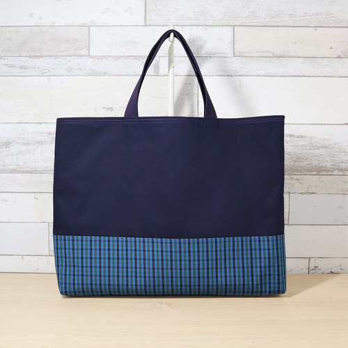 くるまワッペン付き】 ファミリア風 ブルーグリーンチェック ネイビー