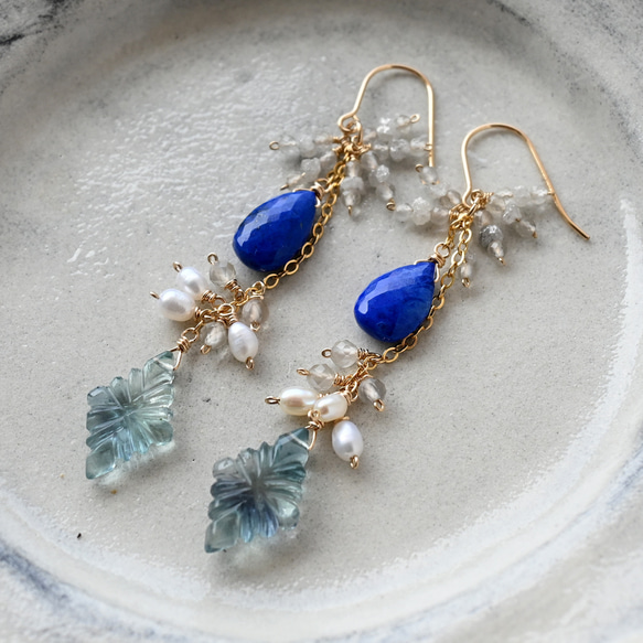 ラピスラズリ✨ダイヤモンド?カービング✨ イヤリング変更可