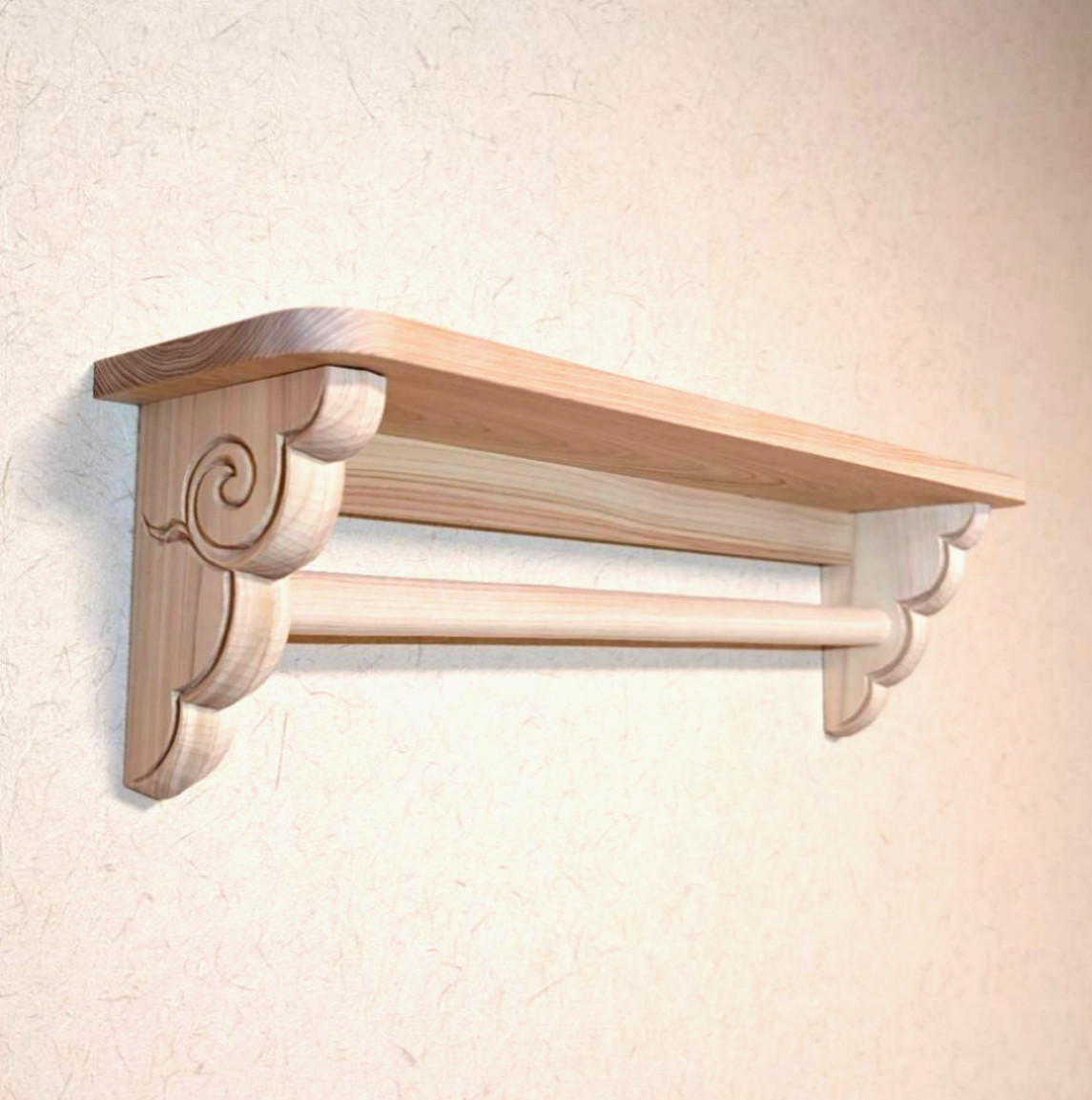 手彫り彫刻の壁掛けラック　ハンガー掛け