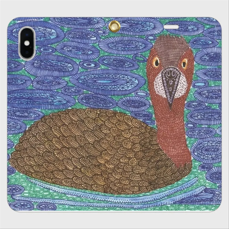 水辺のまなざし｜プクルオ・カイツブリ｜帯なし手帳型iPhoneケース