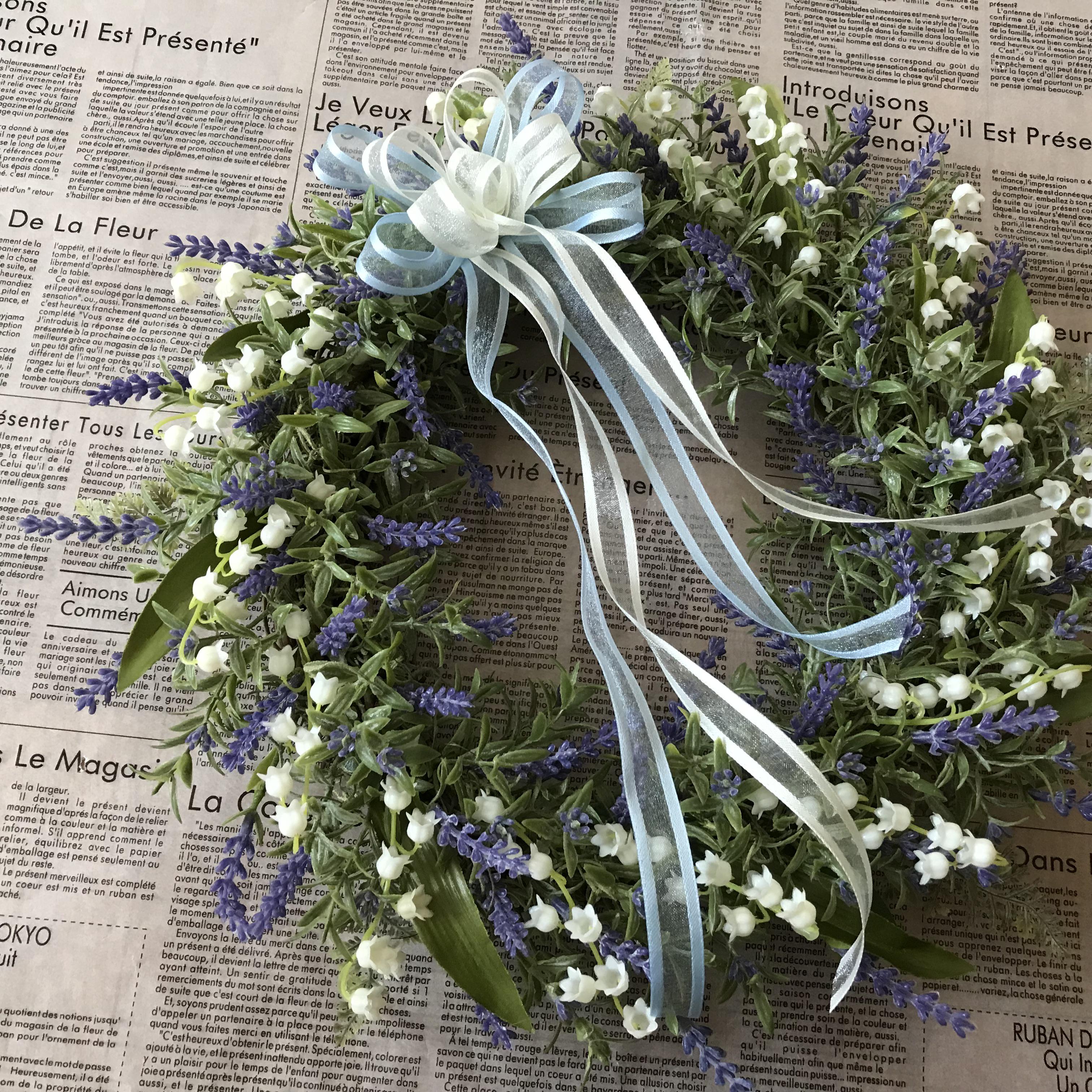 《新作》40cm️ラベンダーとスズランの爽やかブルーリース （一点限定）
