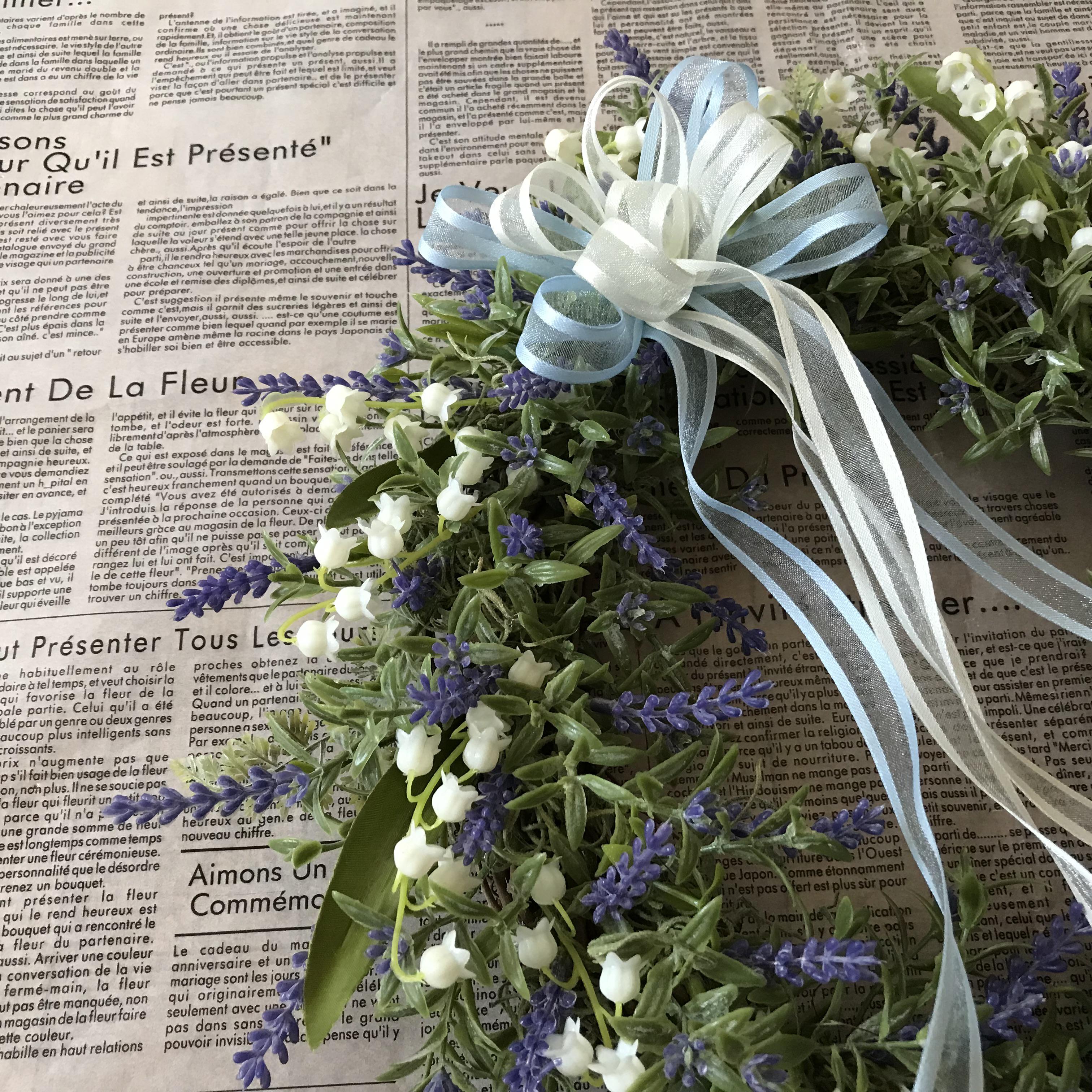 《新作》40cm️ラベンダーとスズランの爽やかブルーリース （一点限定）