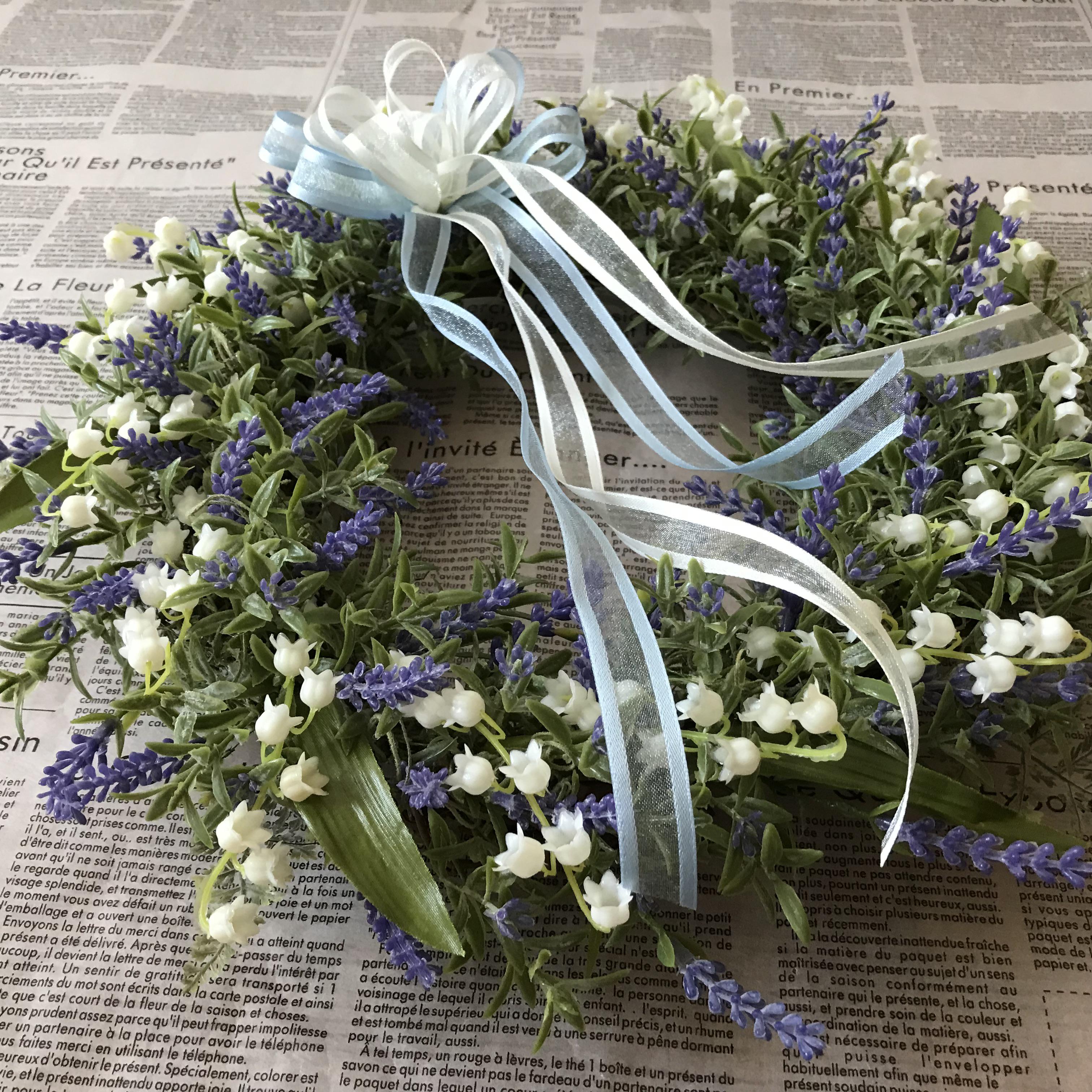 《新作》40cm️ラベンダーとスズランの爽やかブルーリース （一点限定）