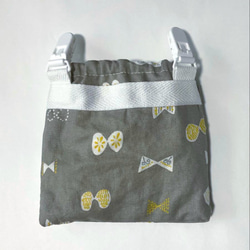 痛くない移動ポケット　グレーちょうちょ柄　ティッシュポケット&ゴムポケット 3枚目の画像