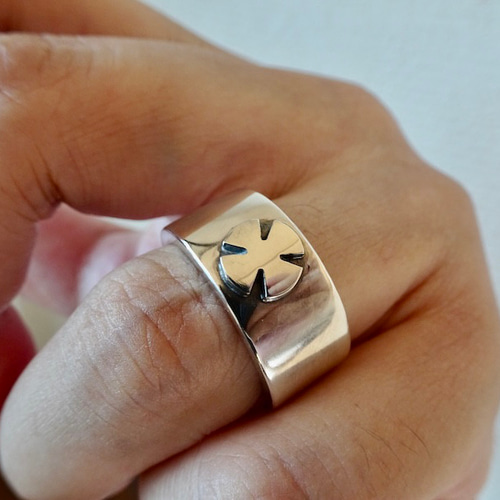 仁尾彫金『シルバー平打アイアンクロスリング3』ハンドメイド407 指輪  