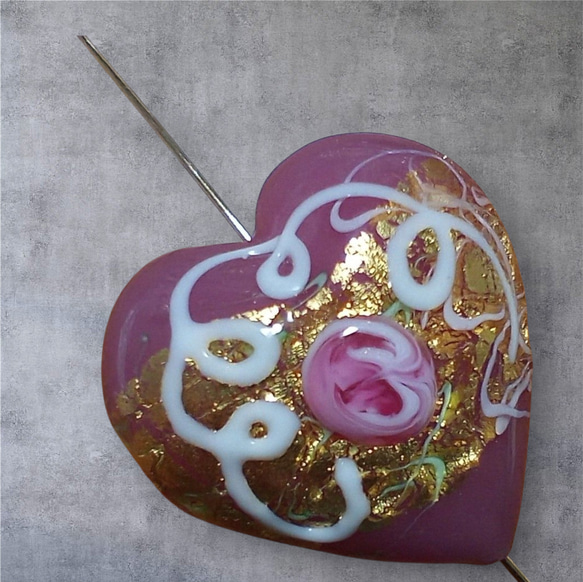 ＜送料無料＞ペンダント作成OP:ベネチアンビーズ　ウエディングケーキハート（ピンク）28mm 7枚目の画像