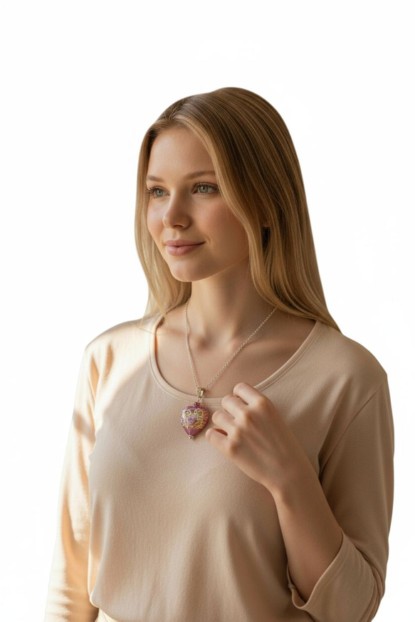 ＜送料無料＞ペンダント作成OP:ベネチアンビーズ　ウエディングケーキハート（ピンク）28mm 2枚目の画像