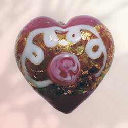 ＜送料無料＞ペンダント作成OP:ベネチアンビーズ　ウエディングケーキハート（ピンク）28mm 4枚目の画像