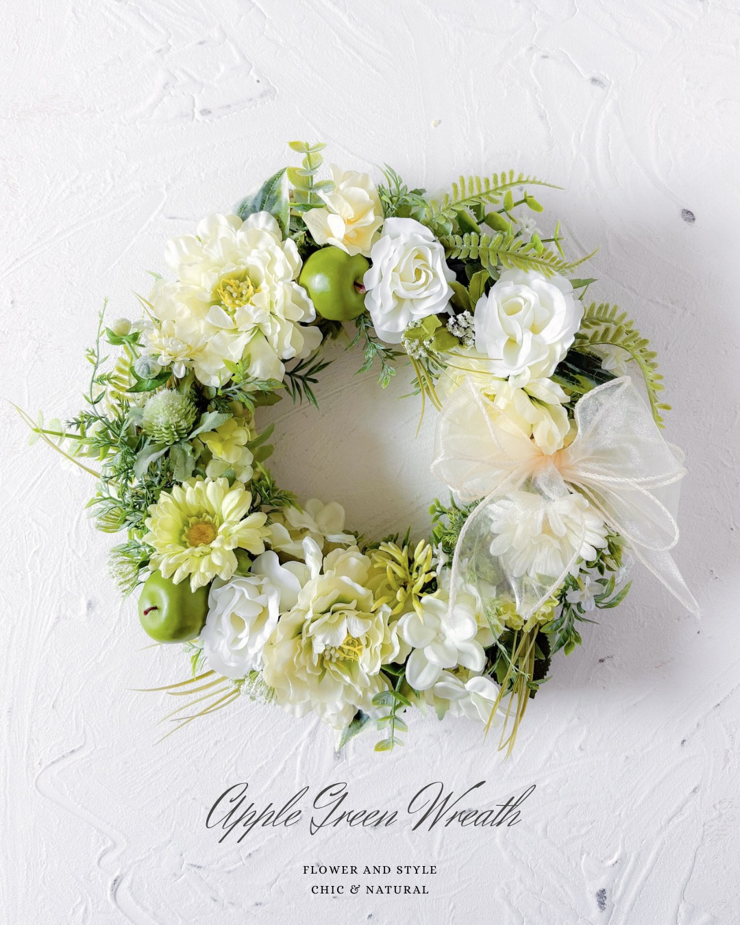 アップルグリーンのリース　アーティフィシャルフラワー　造花　造花リース　光触媒加工　インテリア　プレゼント　癒し