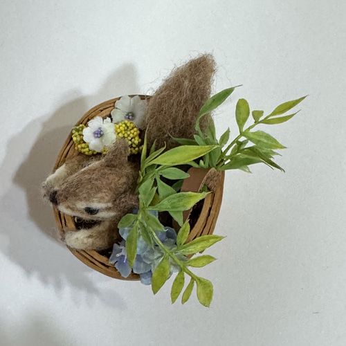 羊毛＊カゴに入ったリス 羊毛フェルト 華梨 通販 19564842