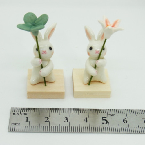 再販・まめうさぎ（クローバー・花） 立体・オブジェ やまざき