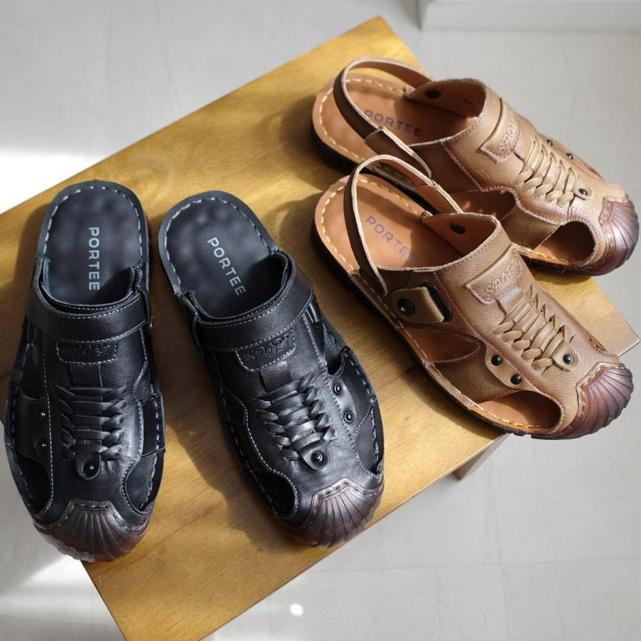 弾力のあるクッションソールで心地よい履き心地　2WAY仕様 メンズ本革サンダル  /  PO-PT6908