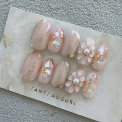 可愛い ピンク ネイルチップ 女子力 ガーリー 3D ぷっくりフラワー 結婚式 成人式 クリア 入学式 卒業式 振り袖 3枚目の画像