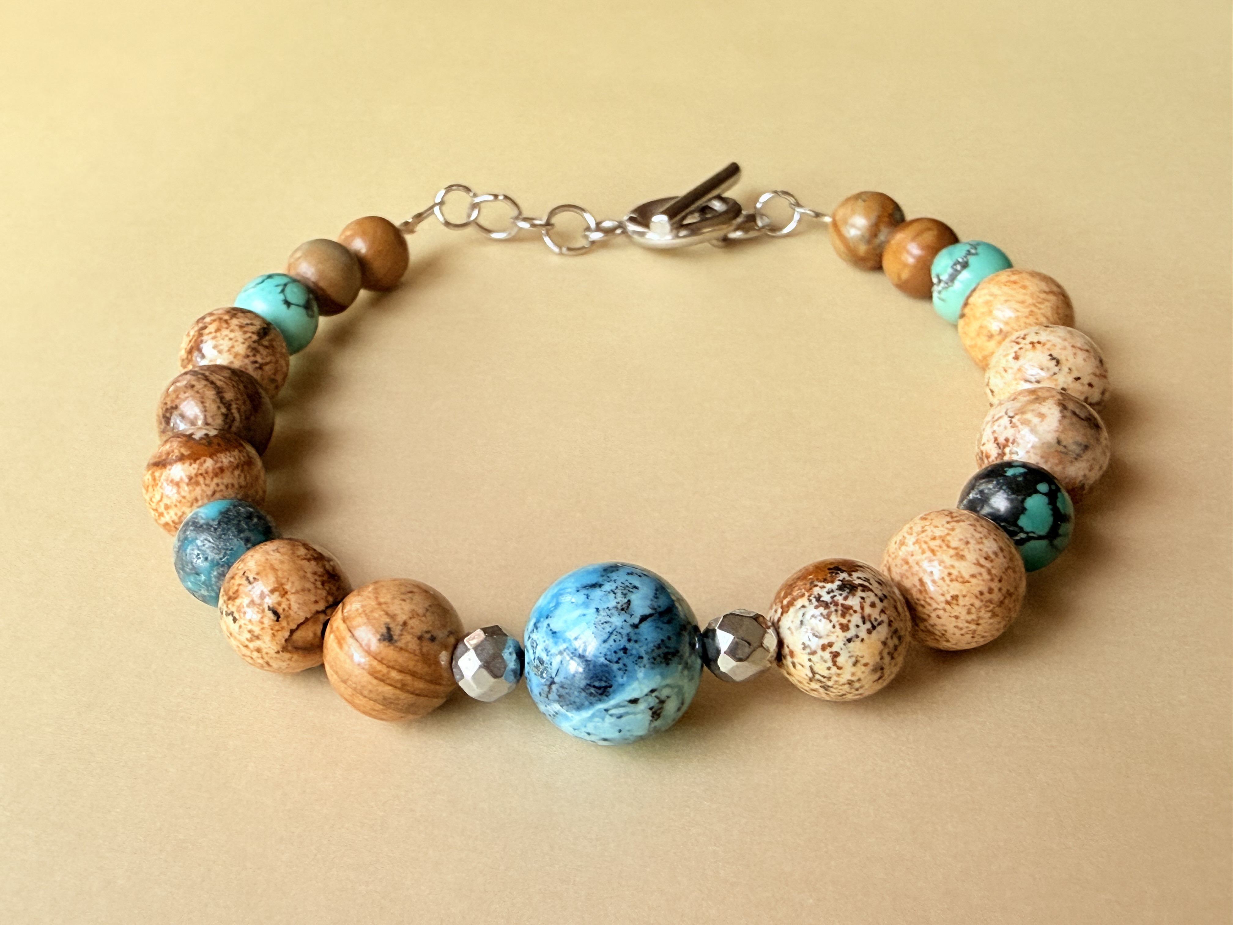 『整える』クリソコラ『幸運のお守り』純天然のターコイズ『導き』のペトリファイドウッド天然石ブレスレット