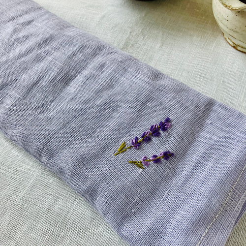 リネン100% あずきのアイマスク】ラベンダー刺繍&ラベンダー 小豆250g