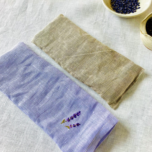 リネン100% あずきのアイマスク】ラベンダー刺繍&ラベンダー 小豆250g