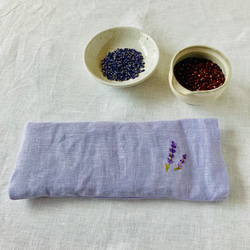 リネン100% あずきのアイマスク】ラベンダー刺繍&ラベンダー 小豆250g
