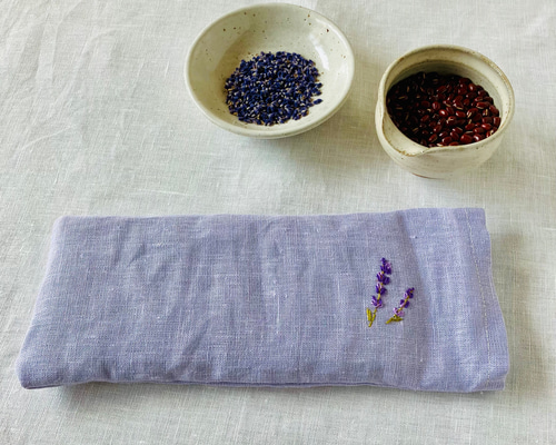 リネン100% あずきのアイマスク】ラベンダー刺繍&ラベンダー 小豆250g