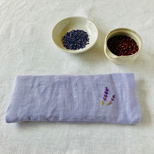 リネン100% あずきのアイマスク】ラベンダー刺繍&ラベンダー 小豆250g
