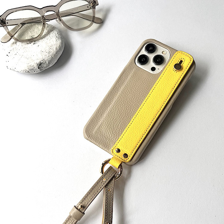 本革　名入れ可　隠しポケット付き　　バイカラー　ハンドベルト付き　革　カード収納