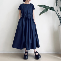 半袖サイドリボンワンピース　* Cotton素材 Navy * 6枚目の画像