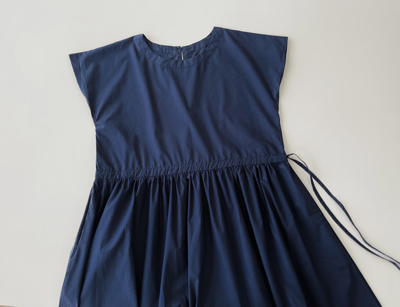 半袖サイドリボンワンピース　* Cotton素材 Navy * 10枚目の画像