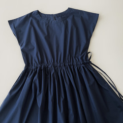 半袖サイドリボンワンピース　* Cotton素材 Navy * 11枚目の画像