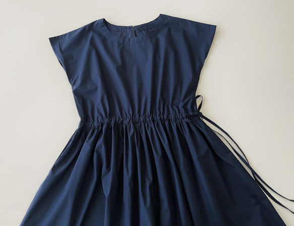 半袖サイドリボンワンピース　* Cotton素材 Navy * 11枚目の画像