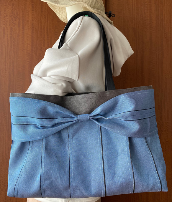 A4サイズ♡倉敷畳縁シンプルリボントート(スモーキーブルー) 受注生産】倉敷畳縁シンプルA4リボントート(スモーキーブルー