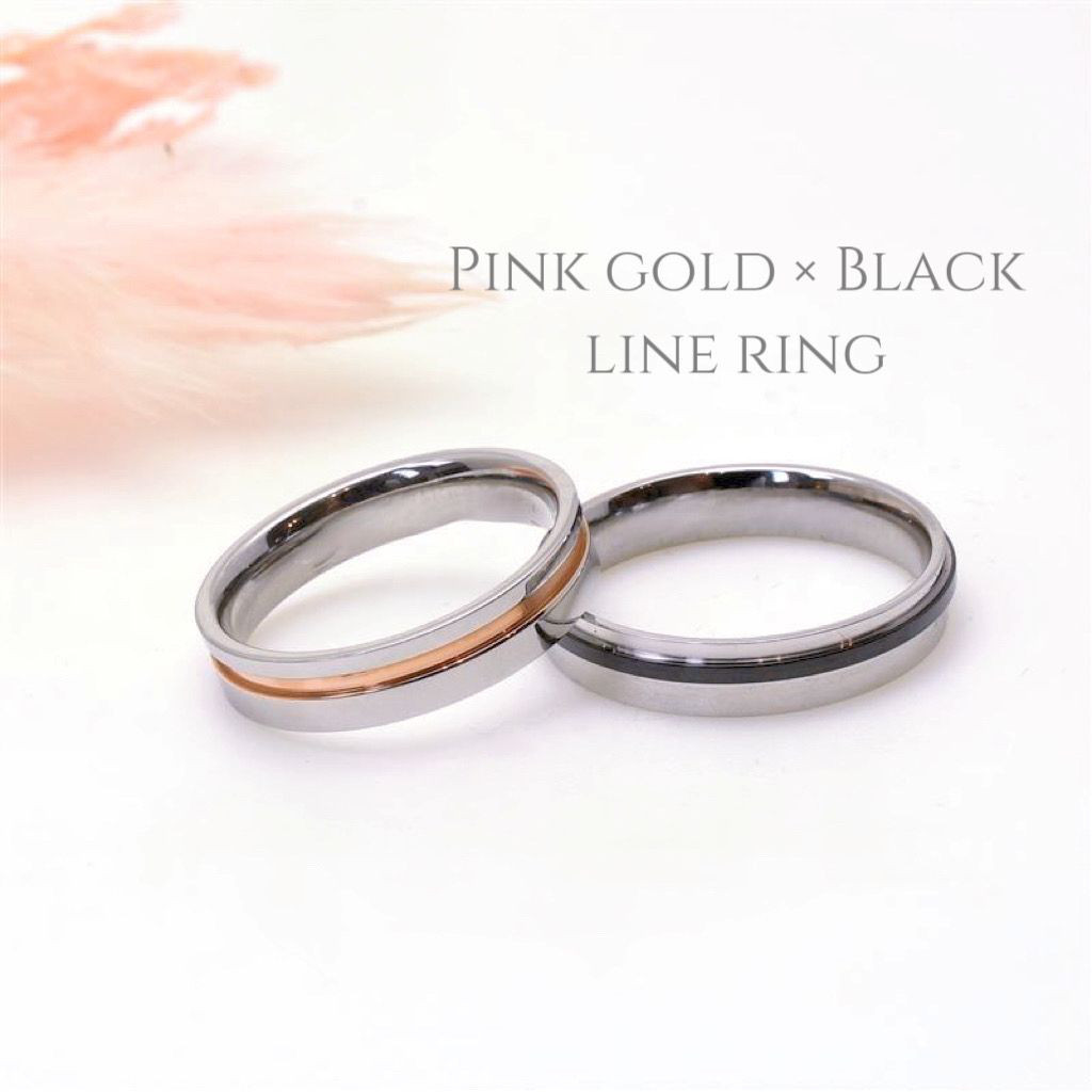 【natural*】永遠の結びつき ペアリング＊ ピンクゴールド ブラック 重なるライン 指輪 刻印 ステンレス素材
