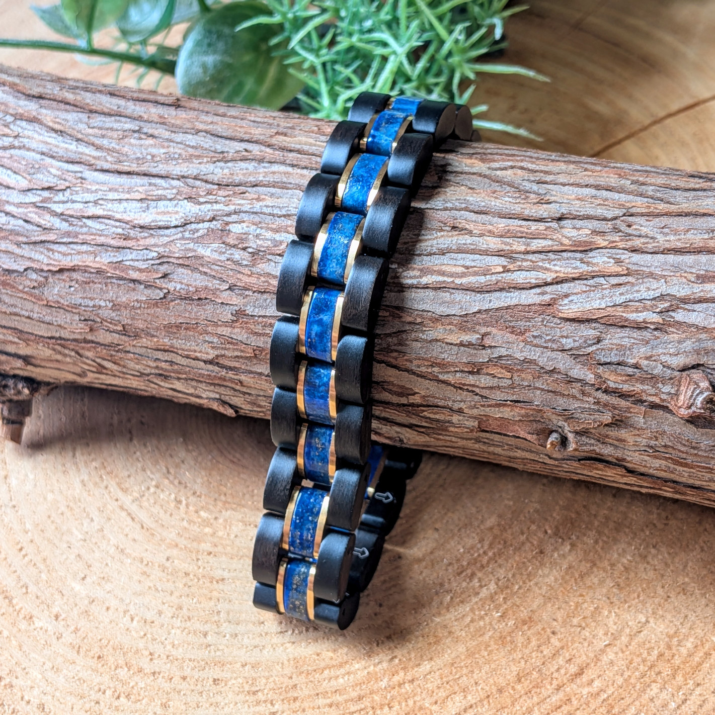 【木製ブレスレット】EINBAND Wood Bracelet 天然木ブレスレット ラピスラズリ×サンダルウッド