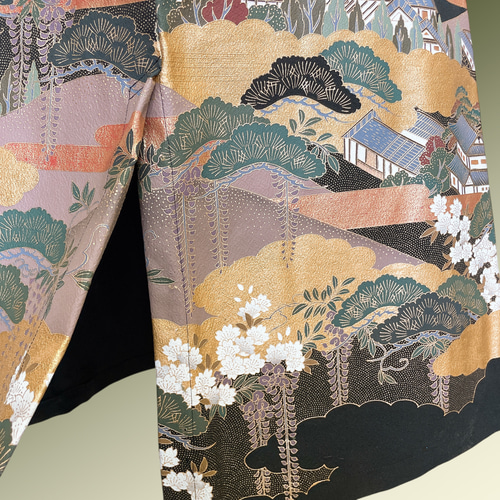 留袖ライン綺麗 ペンシルラインワンピース 着物リメイク Mサイズ（N70704） 留袖 ライン綺麗 ペンシルラインワンピース 着物リメイク 結婚式