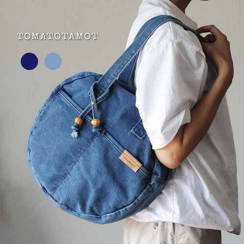 まんまるデニム サークルトート 丸型ボストンバッグ ショルダー 肩掛け