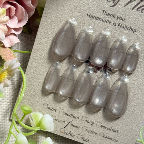 398》水光ネイル ネイルチップ ニュアンス マグネット シルバー