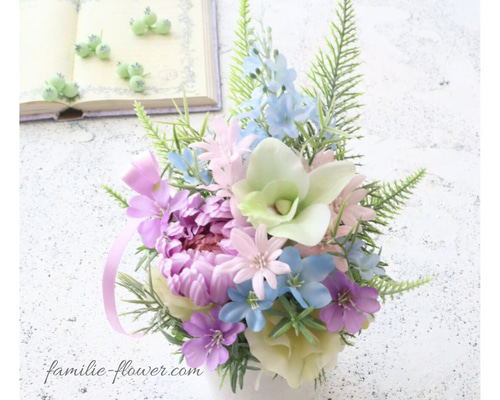 仏花　お供え花　造花　白薔薇　アレンジ 仏花 白薔薇を使用したお供え用アレンジメントフラワー Sサイズ