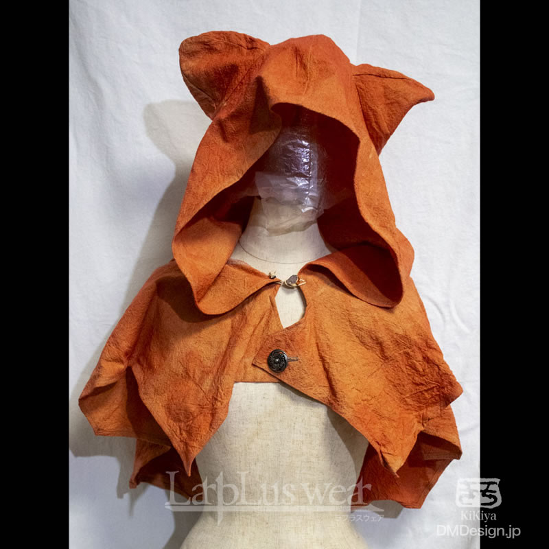 手染め一点モノ「ケモミミフード」(橙)（8-266）／LarpLuswear