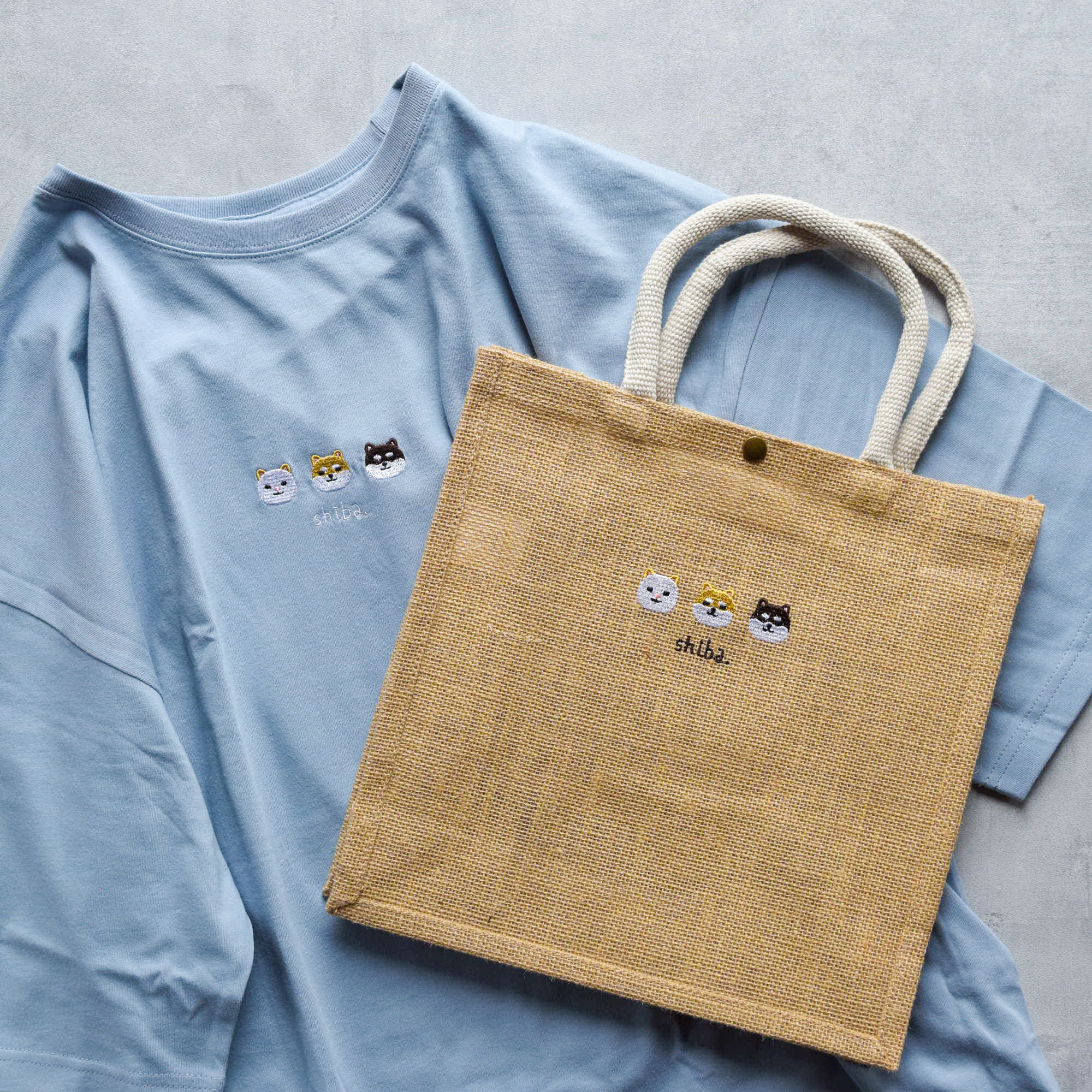 【お得なセット】選べるわんこトリオ刺繍Tシャツ&ジュートバッグセット メンズ レディース キッズ ビッグシルエット 犬