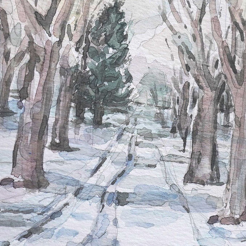 原画ハンドメイド】「冬のはじめ」初冬の公園を描いた水彩画 A6サイズ