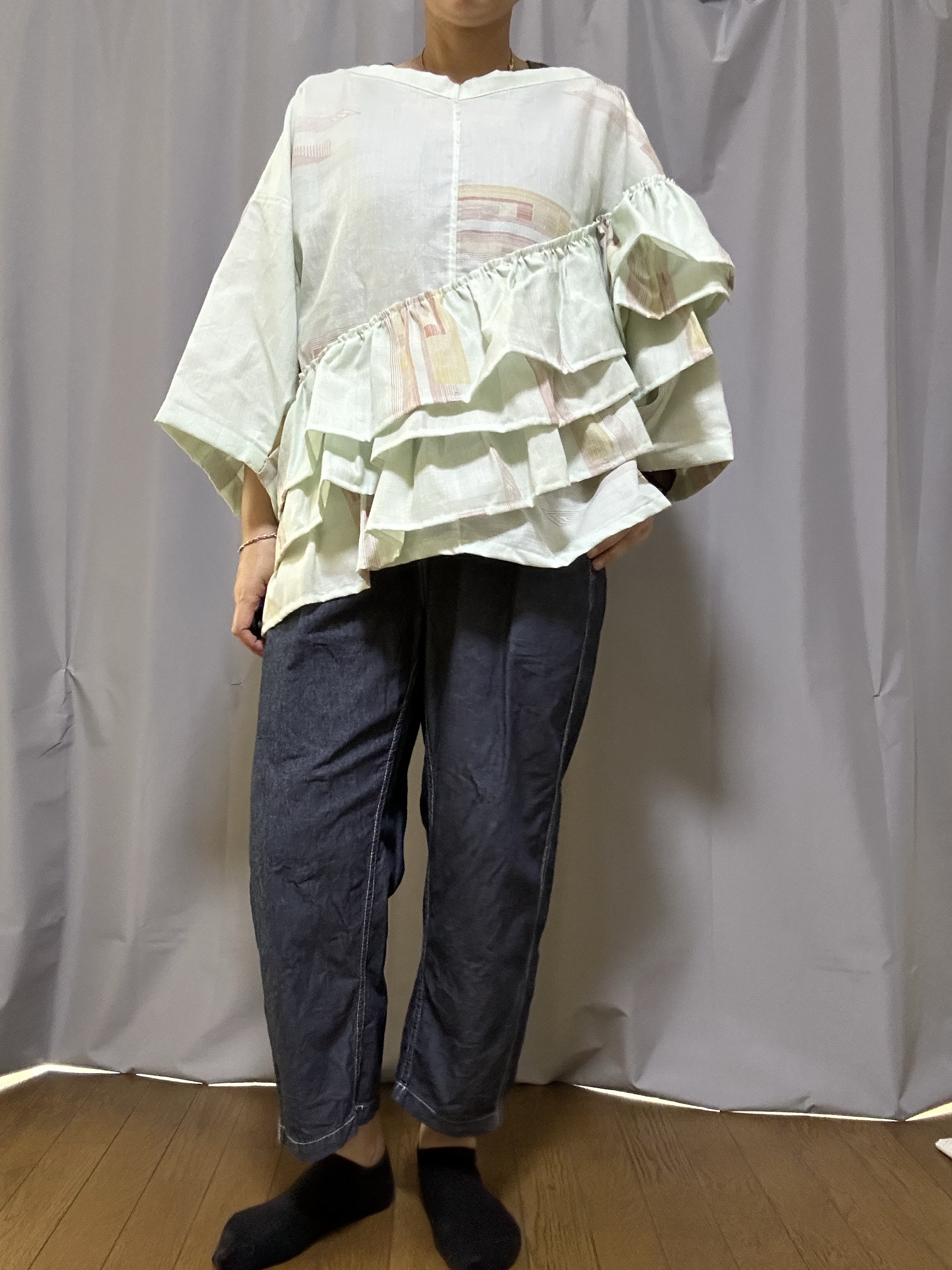 着物リメイク＊フリル付きトップス