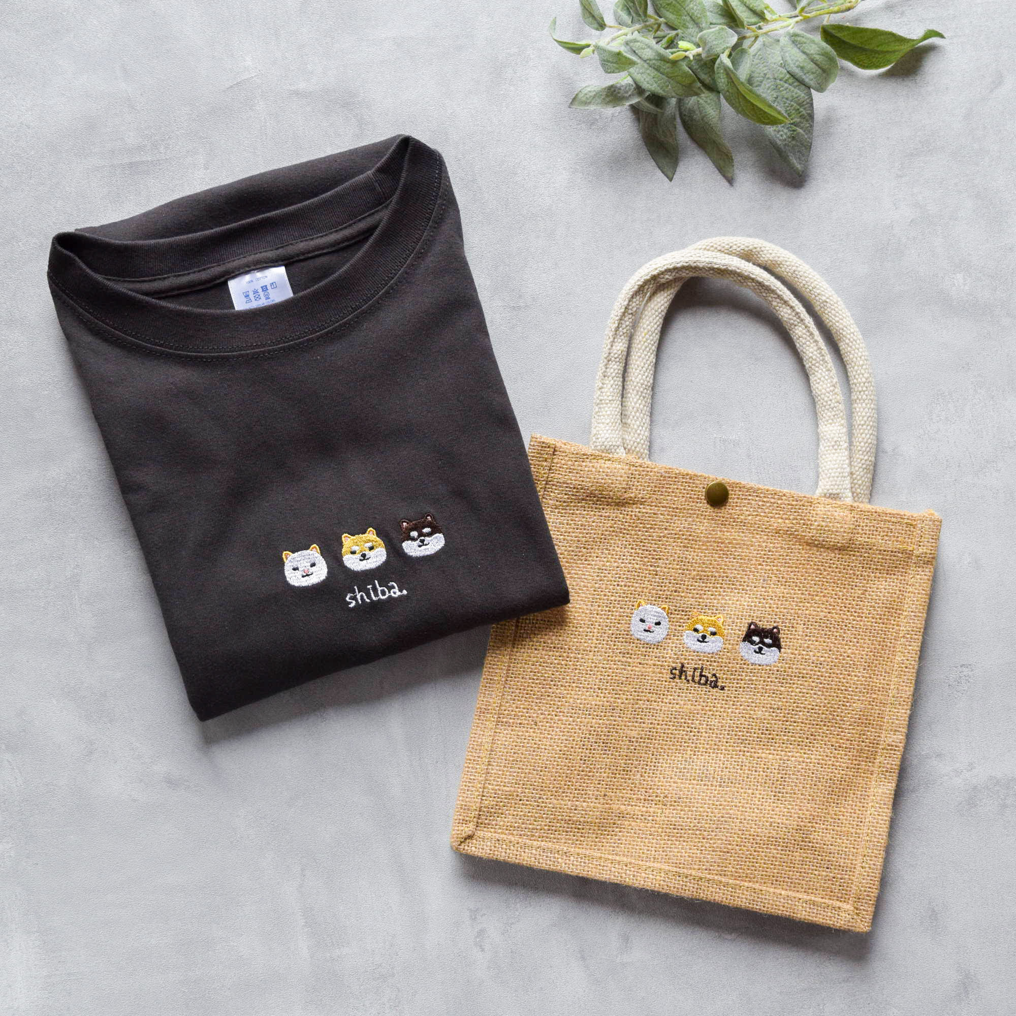 【お得なセット】選べるわんこトリオ刺繍Tシャツ&ジュートバッグ《ミニ》セット メンズ レディース キッズ  犬