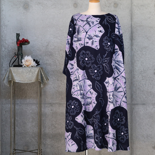 有松絞りのワンピース L〜 フリーサイズ 着物リメイク ワンピース