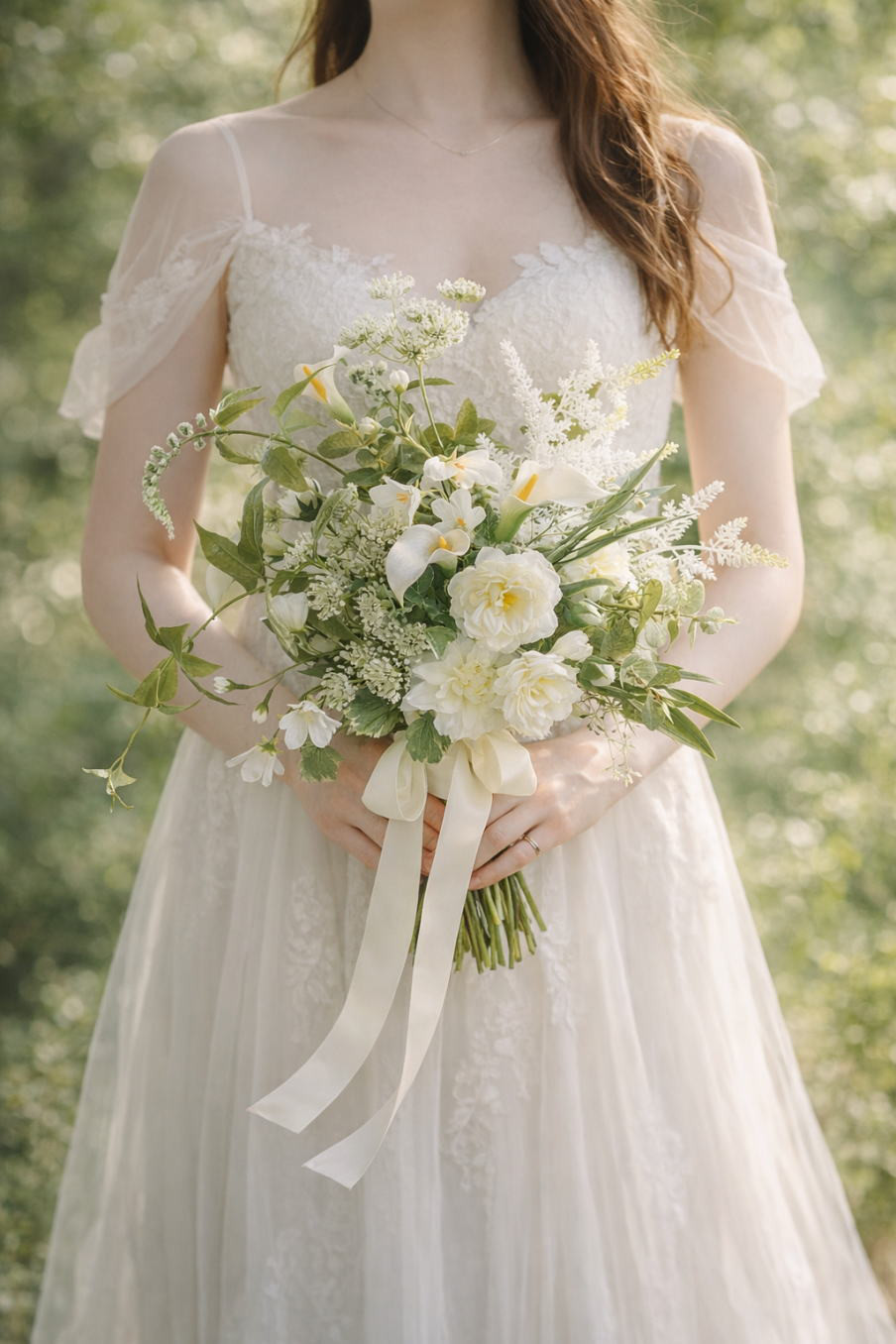 ダリアとカラーリリィ のナチュラルブーケ　ウェディングブーケ＆ブートニアー【造花】アーティフィシャルフラワー