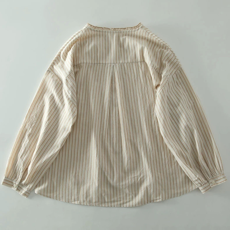 コットン100％ レース 長袖ブラウス チェック