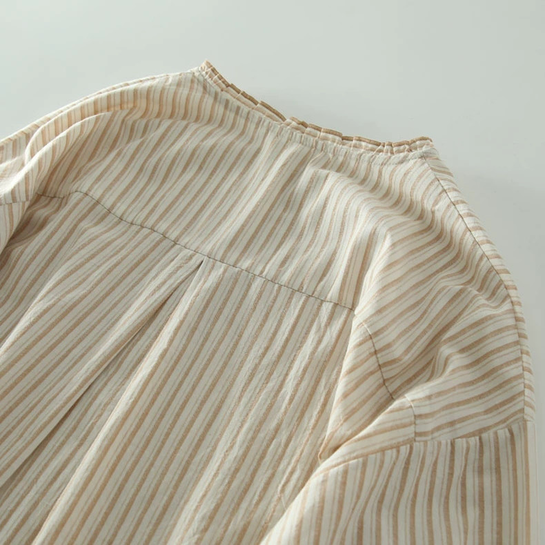 コットン100％ レース 長袖ブラウス チェック