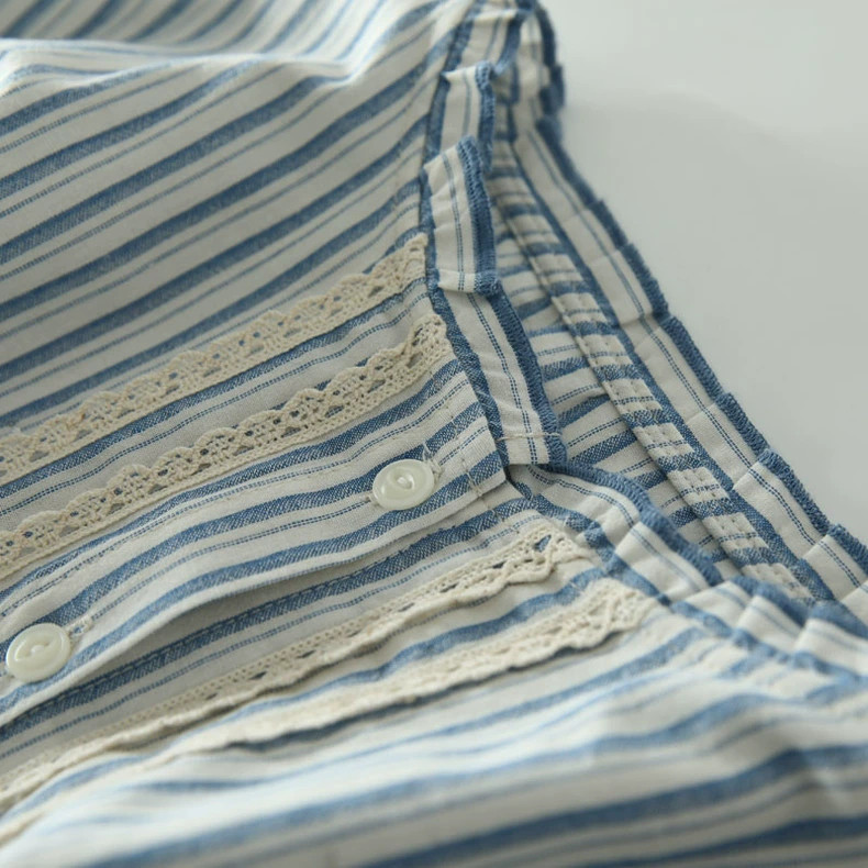 コットン100％ レース 長袖ブラウス チェック