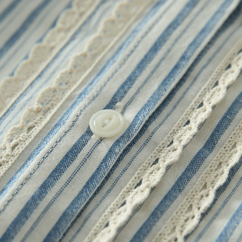 コットン100％ レース 長袖ブラウス チェック