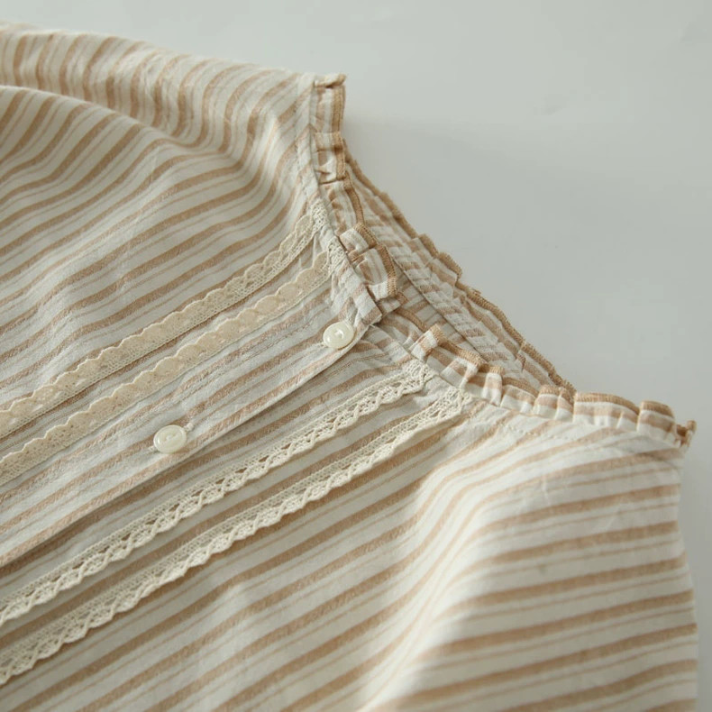 コットン100％ レース 長袖ブラウス チェック