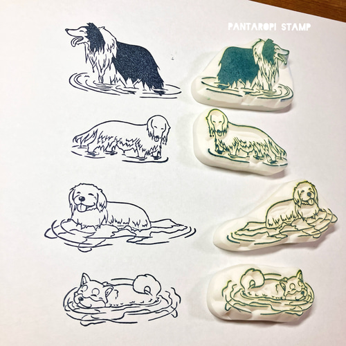 水遊び 川編』犬モチーフ消しゴムはんこ 全4種 はんこ・スタンプ