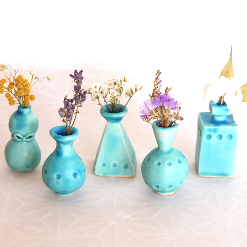 陶器 小さな 花瓶 天色トルコブルー 単品】 ミニ花瓶 高さ4.5